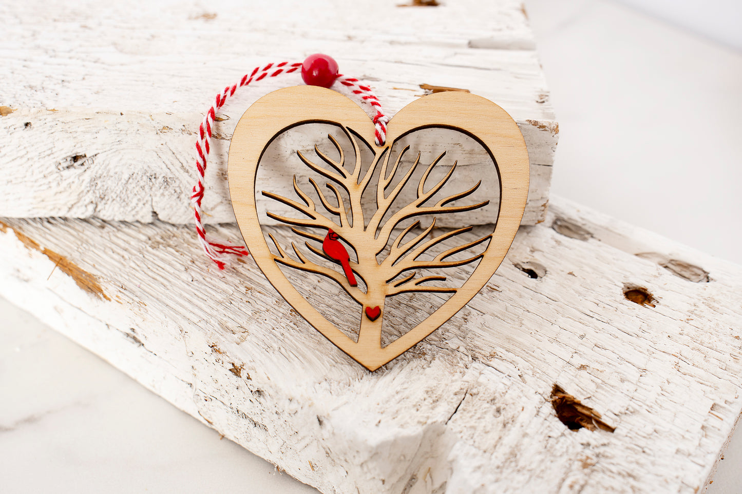 Heart Cardinal Ornament