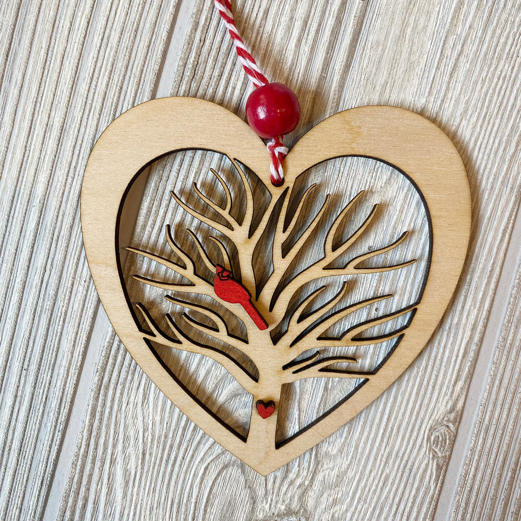 Heart Cardinal Ornament